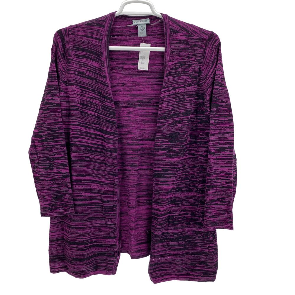 Catherines Cotton Rayon Purple Black Long Sleeve Sweater Womens 0X